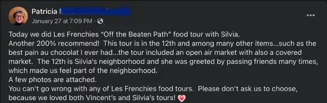 Paris Food tours by Silvia 6 silvia paris food tour testimonial