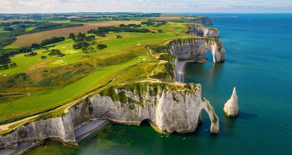 Étretat cliffs day trip from Paris — dramatic chalk formations on Normandy coast