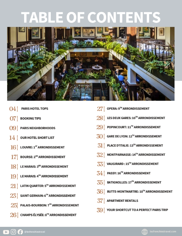 The 125 Best Hotels in Paris ($10) 2 paris hotels guide table of content