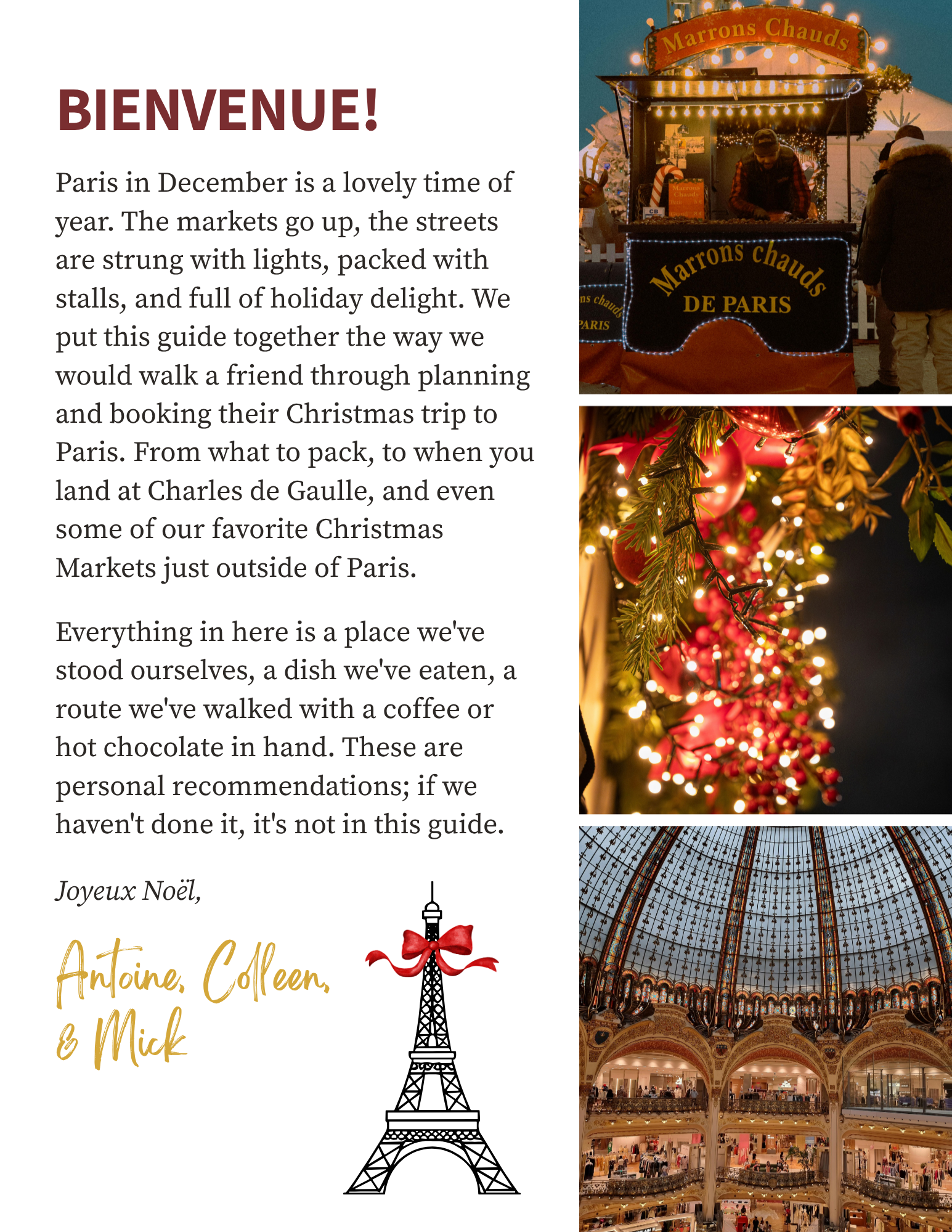 Christmas in Paris Guide 3 Interior page — restaurant guide table of contents